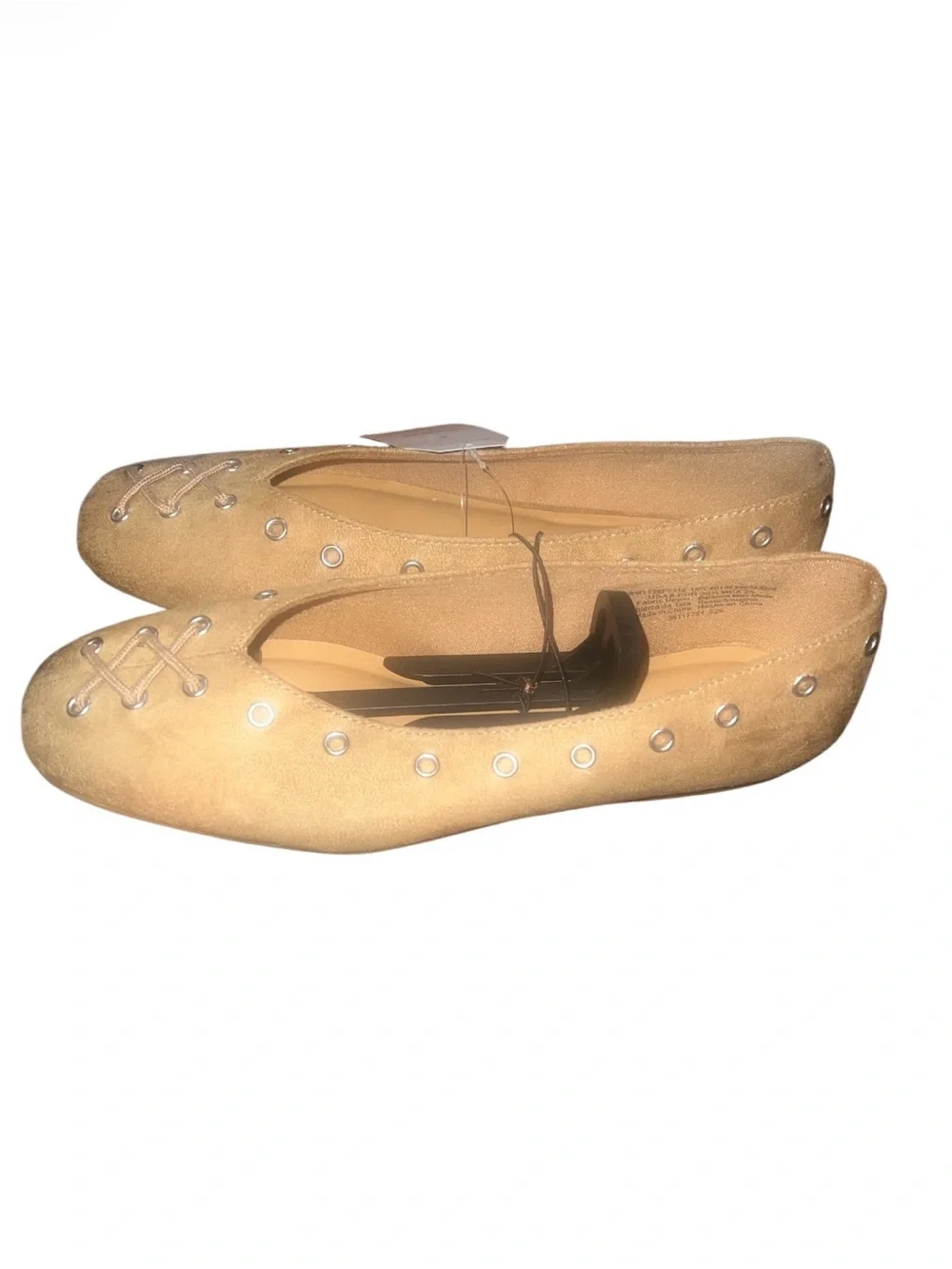 Time and Tru Tan Suede Studded Lace-Up Flats